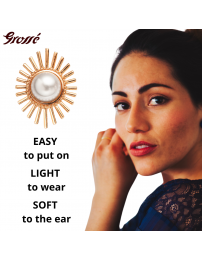 Grossé Clip-on Earrings - Future Floral - Gold Coloured - Pearl - White - Gold Plated - 25x20 mm - GJ64779