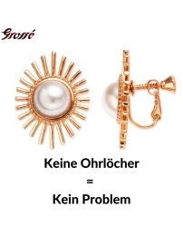 Grossé Ohrclips - Future Floral - Goldfarbe - Perle - Weiss - Vergoldet - 25x20 mm - GJ64779