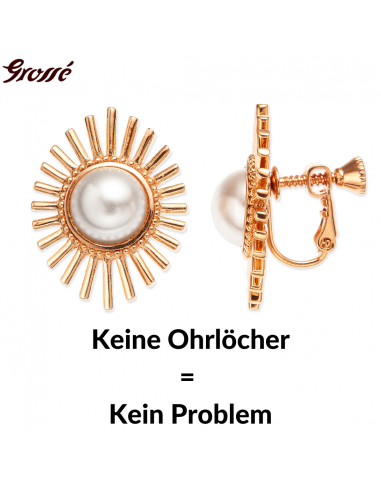 Grossé Ohrclips - Future Floral - Goldfarbe - Perle - Weiss - Vergoldet - 25x20 mm - GJ64779