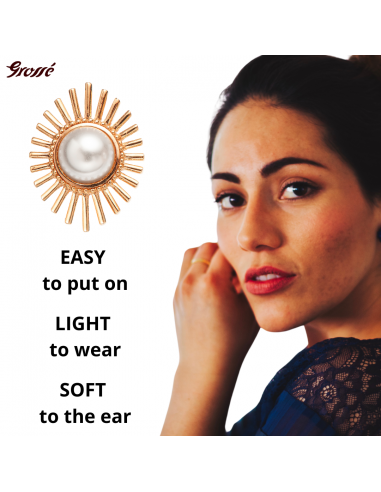 Grossé Earring - Future Floral - Gold Coloured - Pearl - White - Gold Plated - 25x20 mm - GJ64778