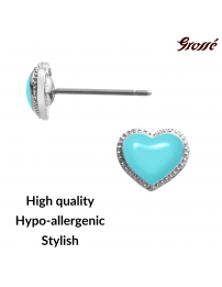 Grossé Earrings - Pop Heart - Silver Coloured - Enamel - Light Blue - Platinum Plated - Ø 7 mm - GA61744