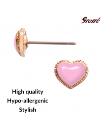 Grossé Earrings - Pop Heart - Gold Coloured - Enamel - Pink - Gold Plated - Ø 7 mm - GA61746