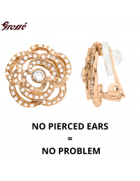 Grossé Clip-on Earrings - Parfum Rose - Gold Coloured - Crystals - Gold Plated - 18 mm - Flower - GJ64248