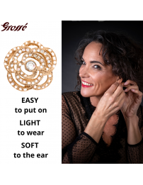 Grossé Clip-on Earrings - Parfum Rose - Gold Coloured - Crystals - Gold Plated - 18 mm - Flower - GJ64248