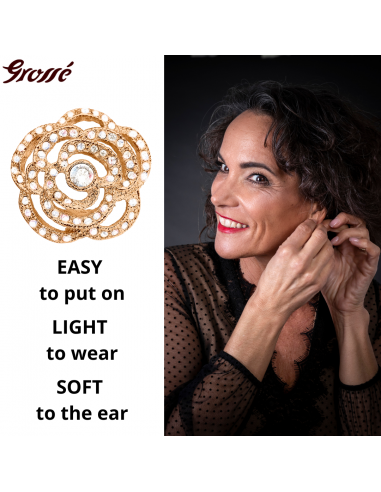 Grossé Clip-on Earrings - Parfum Rose - Gold Coloured - Crystals - Gold Plated - 18 mm - Flower - GJ64248