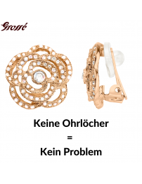 Grossé Ohrclips - Parfum Rose - Goldfarbe - Kristalle - Vergoldet - 18 mm - Blüme - GJ64248