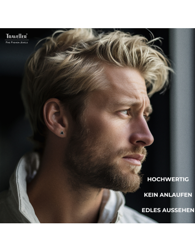 Traveller Ohrringe - Herren - Made in Germany - Edelstahl - Schwarz&Silber - Dreieck 7mm - Nachhaltig - 171003