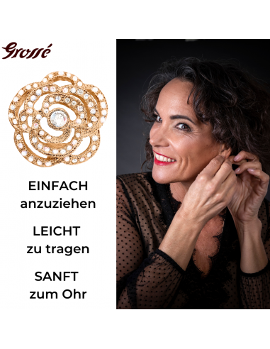 Grossé Ohrclips - Parfum Rose - Goldfarbe - Kristalle - Vergoldet - 18 mm - Blüme - GJ64248