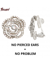 Grossé Clip-on Earrings - Parfum Rose - Silver Coloured - Crystals - Platinum Plated - 18 mm - Flower - GJ64490P