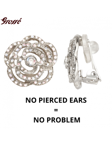 Grossé Clip-on Earrings - Parfum Rose - Silver Coloured - Crystals - Platinum Plated - 18 mm - Flower - GJ64490P