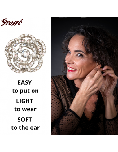 Grossé Clip-on Earrings - Parfum Rose - Silver Coloured - Crystals - Platinum Plated - 18 mm - Flower - GJ64490P