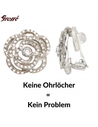 Grossé Ohrclips - Parfum Rose - Silberfarbe - Kristalle - Platiniert - 18 mm - Blüme - GJ64490P