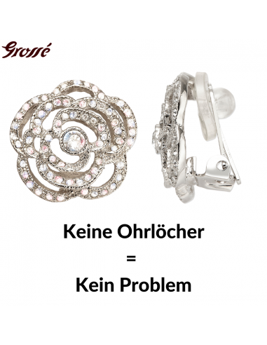 Grossé Ohrclips - Parfum Rose - Silberfarbe - Kristalle - Platiniert - 18 mm - Blüme - GJ64490P