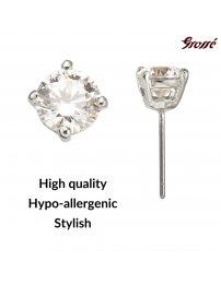 Grossé Earrings - Aristocratic - Silver Coloured - Zirconia - Platinum Plated - Ø 6 mm - GJ63210P 