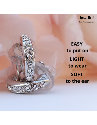 Traveller Clip-on Earrings - Silver coloured - Preciosa Crystals - Half hoop shaped - Platinum plated - 15x3 mm - 157322