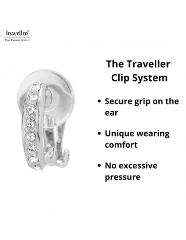 Traveller Clip-on Earrings - Silver coloured - Preciosa Crystals - Half hoop shaped - Platinum plated - 15x3 mm - 157322