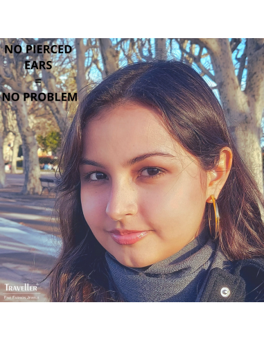 Traveller Clip-on Earrings - Hoops - Gold coloured - 50 mm - 22ct Gold plated - 157500