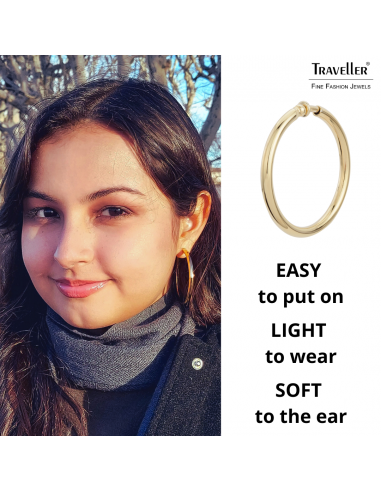 Traveller Clip-on Earrings - Hoops - Gold coloured - 50 mm - 22ct Gold plated - 157500