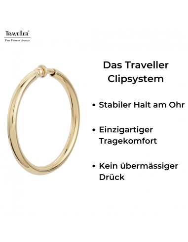 Traveller Ohrclips - Creolen - Goldfarbe - 50 mm - 22kt Vergoldet - 157500
