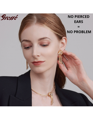 Grossé Clip-on Earrings - Pendants - Tourbillon - Gold Coloured - Crystals - 50x20mm - Gold Plated - GJ64362