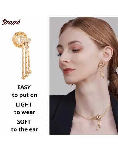 Grossé Clip-on Earrings - Pendants - Tourbillon - Gold Coloured - Crystals - 50x20mm - Gold Plated - GJ64362