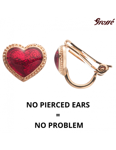 Grossé Clip-on Earrings - Pop Heart - Gold Coloured - Enamel - Red - Gold Plated - 8x7 mm - GA61738
