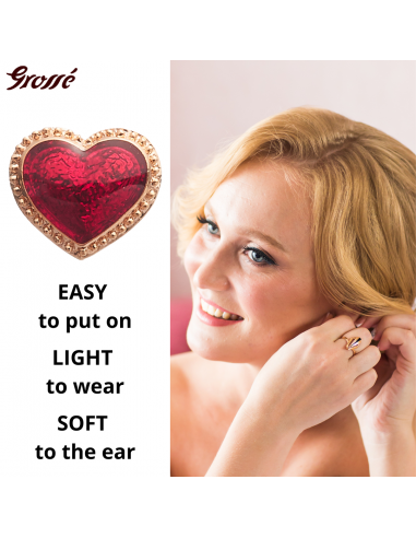 Grossé Clip-on Earrings - Pop Heart - Gold Coloured - Enamel - Red - Gold Plated - 8x7 mm - GA61738