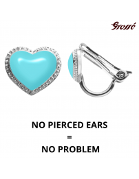 Grossé Clip-on Earrings - Pop Heart - Silver Coloured - Enamel - Light Blue - Platinum Plated - 8x7 mm - GA61745