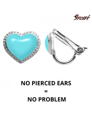 Grossé Clip-on Earrings - Pop Heart - Silver Coloured - Enamel - Light Blue - Platinum Plated - 8x7 mm - GA61745