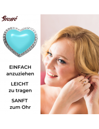 Grossé Ohrclips - Pop Heart - Silberfarbe - Emaille - Hell Blau - Platiniert - 8x7 mm - GA61745