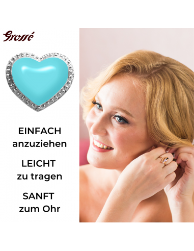 Grossé Ohrclips - Pop Heart - Silberfarbe - Emaille - Hell Blau - Platiniert - 8x7 mm - GA61745