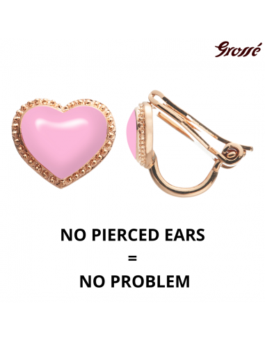 Grossé Clip-on Earrings - Pop Heart - Gold Coloured - Enamel - Pink - Gold Plated - 8x7 mm - GA61747
