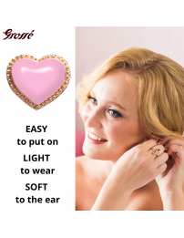 Grossé Clip-on Earrings - Pop Heart - Gold Coloured - Enamel - Pink - Gold Plated - 8x7 mm - GA61747