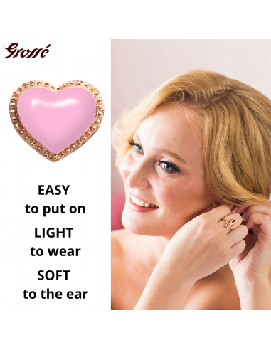 Grossé Clip-on Earrings - Pop Heart - Gold Coloured - Enamel - Pink - Gold Plated - 8x7 mm - GA61747