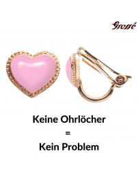 Grossé Ohrclips - Pop Heart - Goldfarbe - Emaille - Rosa - Vergoldet - 8x7 mm - GA16747