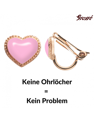 Grossé Ohrclips - Pop Heart - Goldfarbe - Emaille - Rosa - Vergoldet - 8x7 mm - GA16747