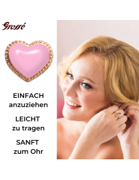 Grossé Ohrclips - Pop Heart - Goldfarbe - Emaille - Rosa - Vergoldet - 8x7 mm - GA16747