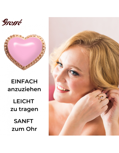 Grossé Ohrclips - Pop Heart - Goldfarbe - Emaille - Rosa - Vergoldet - 8x7 mm - GA16747