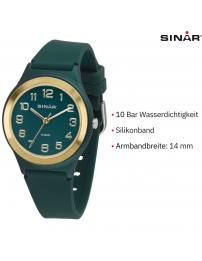 Sinar Armbanduhr - Analog - Wald Grün / Gold - 39 mm - Verstellbares Band 13-18,5cm - XB-48-6