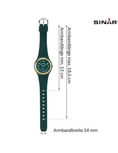 Sinar Armbanduhr - Analog - Wald Grün / Gold - 39 mm - Verstellbares Band 13-18,5cm - XB-48-6