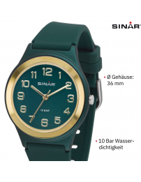 Sinar Armbanduhr - Analog - Wald Grün / Gold - 39 mm - Verstellbares Band 13-18,5cm - XB-48-6