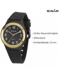 Sinar Armbanduhr - Analog - Schwarz / Gold - 39 mm - Verstellbares Band 13-18,5cm - XB-48-10
