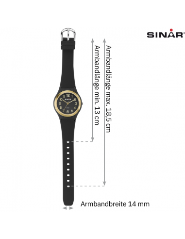 Sinar Armbanduhr - Analog - Schwarz / Gold - 39 mm - Verstellbares Band 13-18,5cm - XB-48-10
