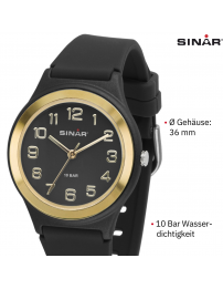 Sinar Armbanduhr - Analog - Schwarz / Gold - 39 mm - Verstellbares Band 13-18,5cm - XB-48-10
