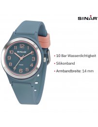 Sinar Armbanduhr - Analog - Taubenblau / Rosé - 39 mm - Verstellbares Band 13-18,5cm - XB-48-22