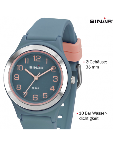 Sinar Armbanduhr - Analog - Taubenblau / Rosé - 39 mm - Verstellbares Band 13-18,5cm - XB-48-22