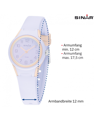 Sinar Uhr - Analog - Flieder / Apricot - 29mm - 10 Bar - Weiches Verstellbares Band 12-17.5cm - XB-47-17