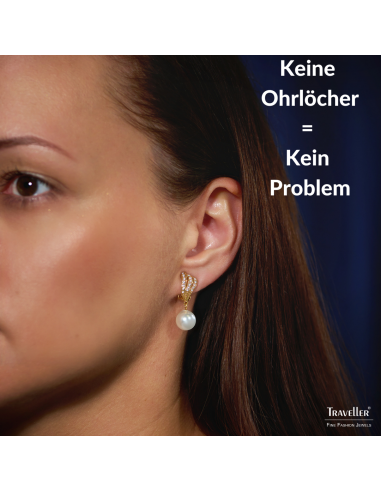 Traveller Ohrclips - Hänger - Vergoldet - Perle - 10mm - Weiss - Kristalle - 27x10mm - 114256