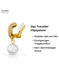 Traveller Ohrclips - Hänger - Vergoldet - Perle - 10mm - Weiss - Kristalle - 27x10mm - 114256