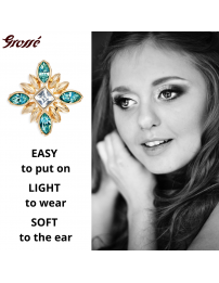 Grossé Clip-on Earrings - Athene - Gold Coloured - Rhinestone Tuquoise - 20x20mm - Gold plated - GA61453
